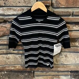 PXG Knit Black and White Striped Lapel Polo Golf Shirt